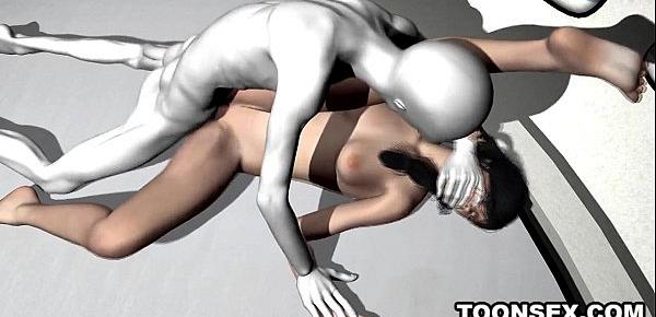  Sexy 3D brunette getting fucked hard by an alien